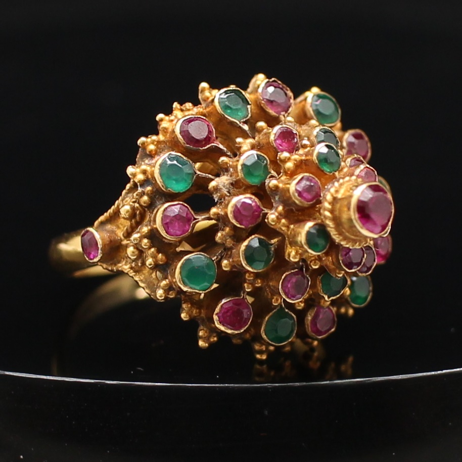 RG250255 แหวนแก้วหลากสีทรงฉัตร ทองแท้ 90% นน.รวม 9.2 กรัม ขนาดแหวน 59