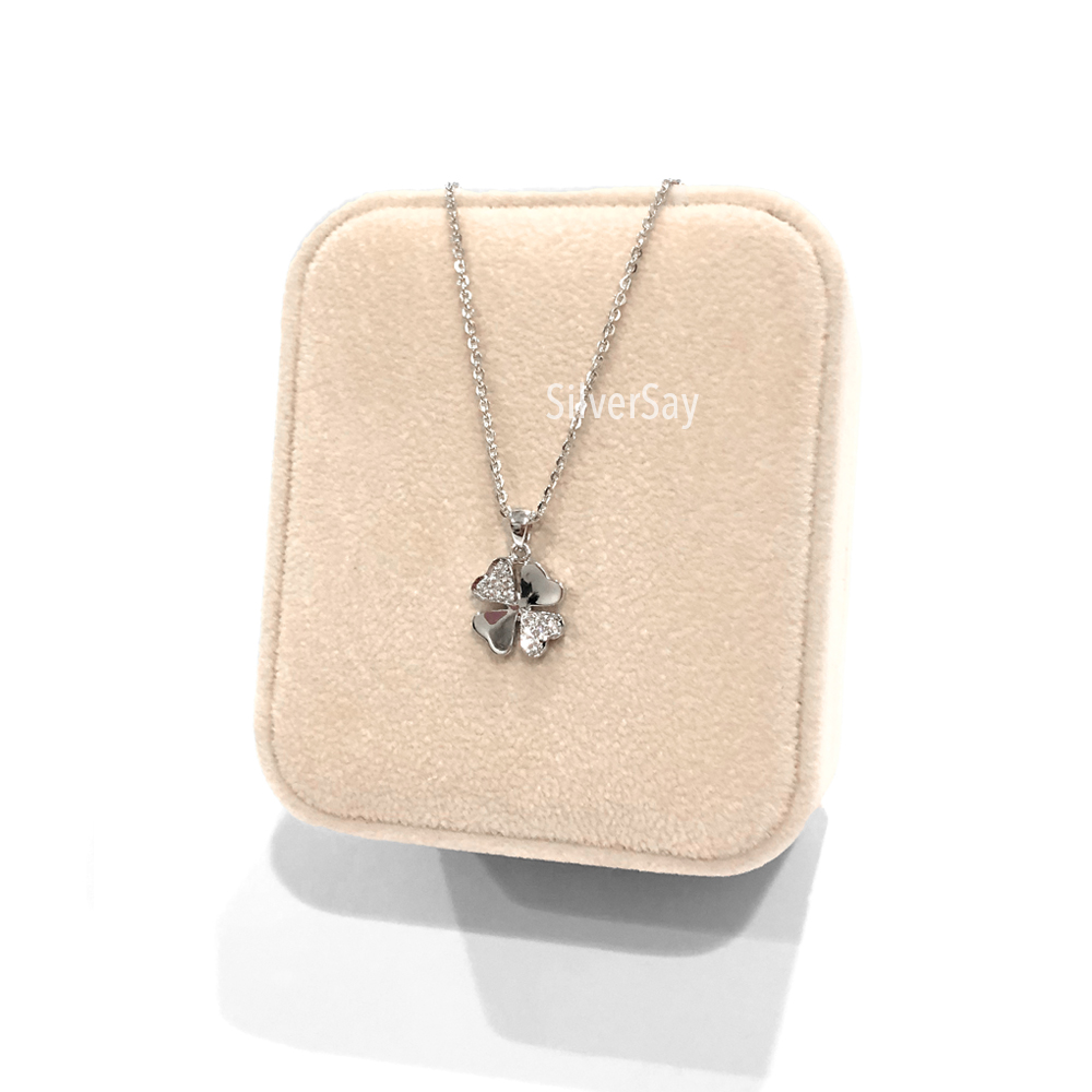 จี้ใบโคลเวอร์ Clover 4 ฝังเพชรสวิส/สลับเกลี้ยง/10มม.