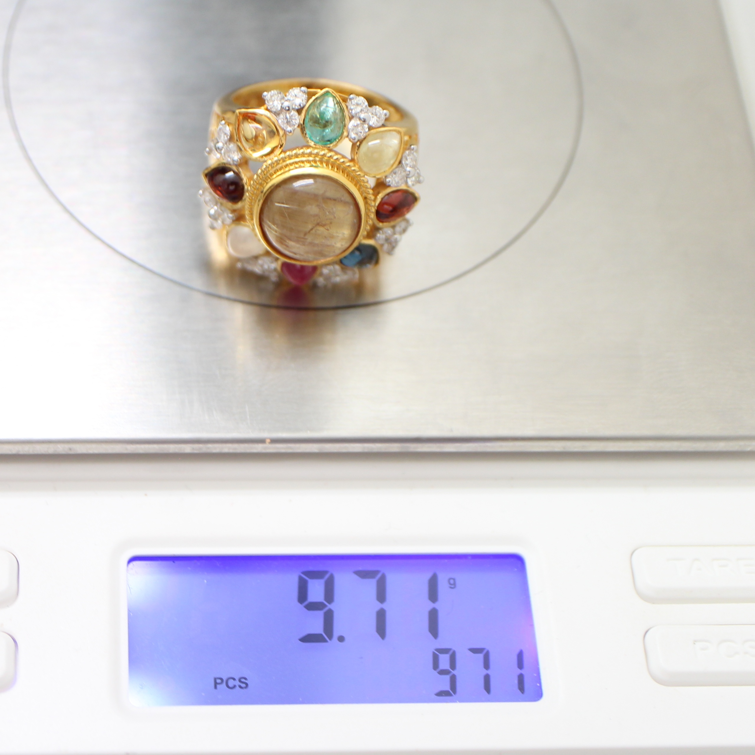 RG250723 แหวนไหมทองล้อมนพเก้า เพชรแท้ 24 เม็ด 0.48 กะรตั ทองแท้ 18k นน.รวม 9.71 กรัม ขนาดแหวน 54