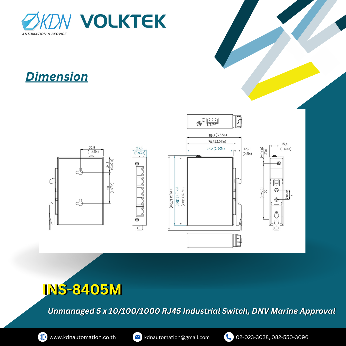 INS-8405M Volktek Unmanaged 5 x 10/100/1000 RJ45 Industrial Switch, DNV Marine Approval