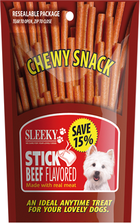 ขนมสุนัข SLEEKY ชิววี่สแน็ค รสเนื้อ (แบบแท่ง-ห่อใหญ่ 175 กรัม)