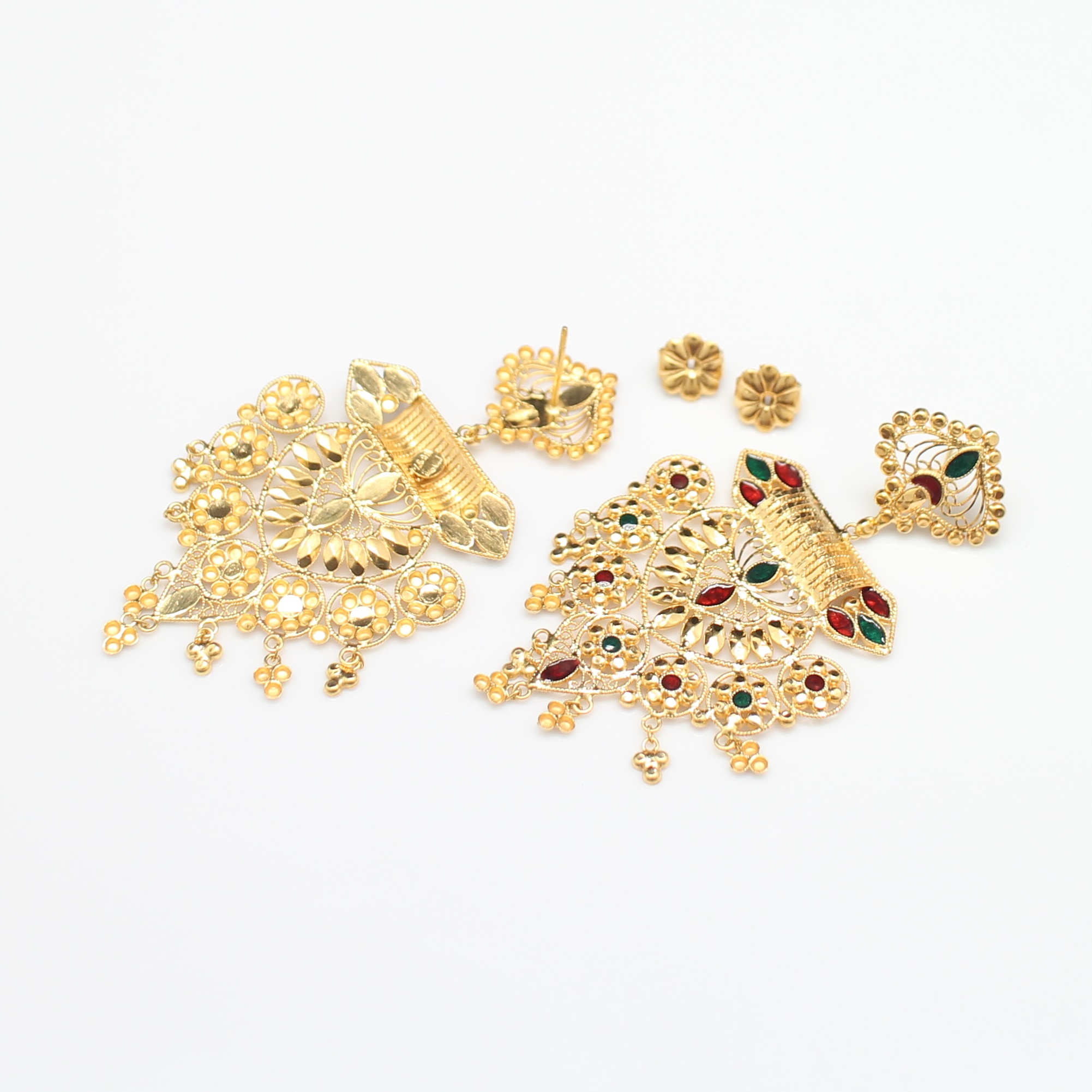 NL25053 สร้อยคอทองลงยาตุ้งติ้งพร้อมต่างหูเข้าเซท ทองแท้ 90% ต่างหูหนัก 15.2 กรัม สร้อยคอหนัก 37 กรัม ยาว 18 นิ้ว งานสวยมาก