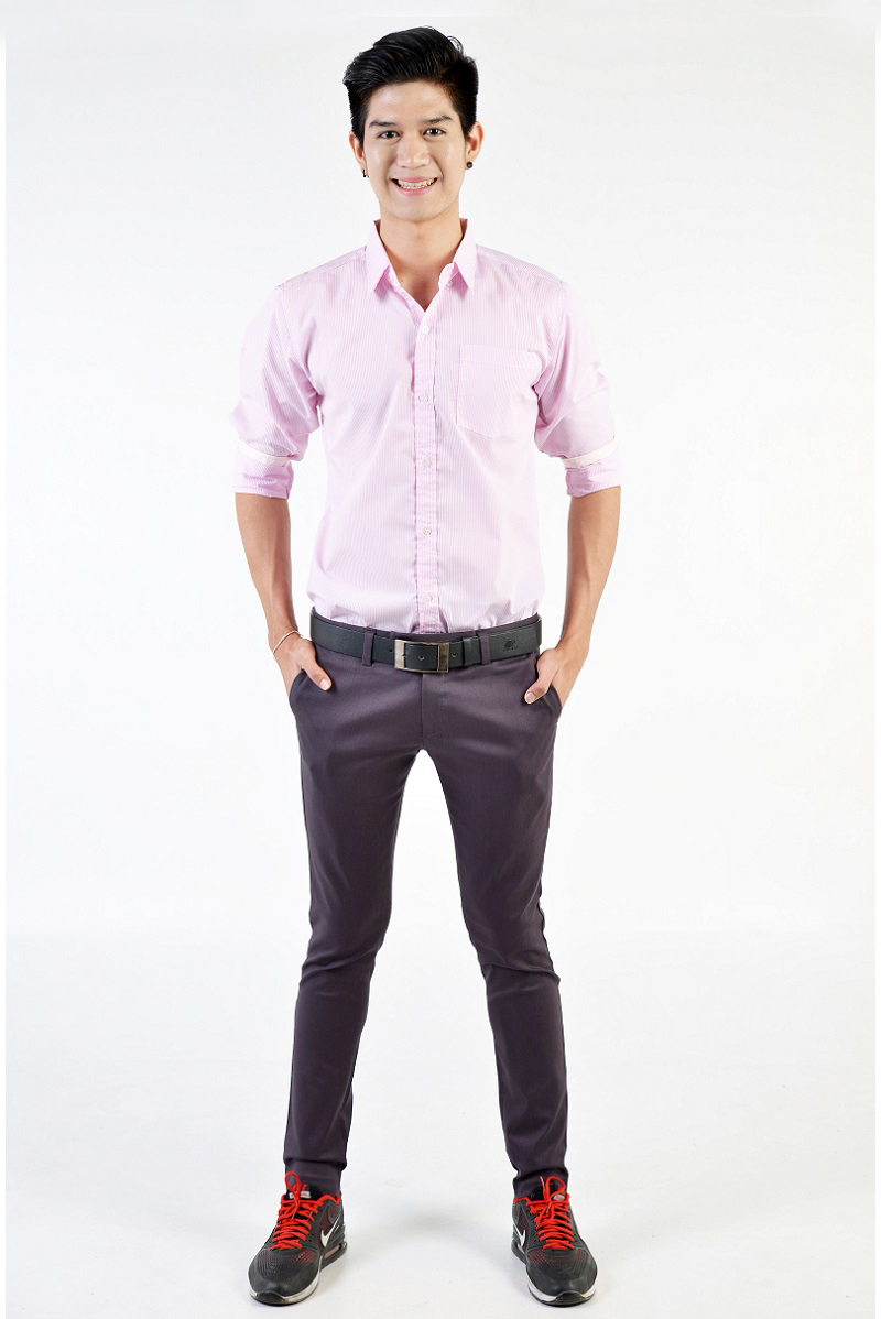 เสื้อเชิ้ตแขนยาวลายทางเล็กสีชมพู SS-006