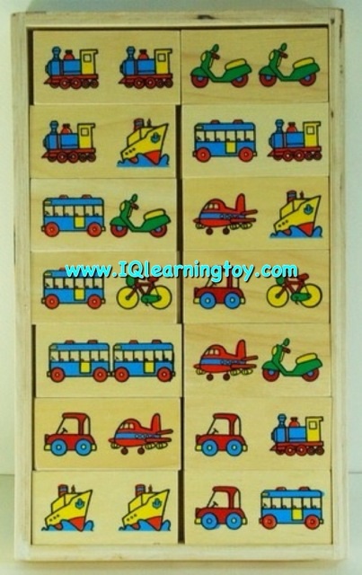 ของเล่นไม้ Domino- โดมิโนภาพยานพาหนะต่างๆ โดมิโนจำนวน 28 ชิ้น พร้อมกล่องไม้จัดเก็บ ได้เรียนรู้ จดจำ เข้าใจความสัมพันธ์ของภาพ เรียงลำดับความคิด