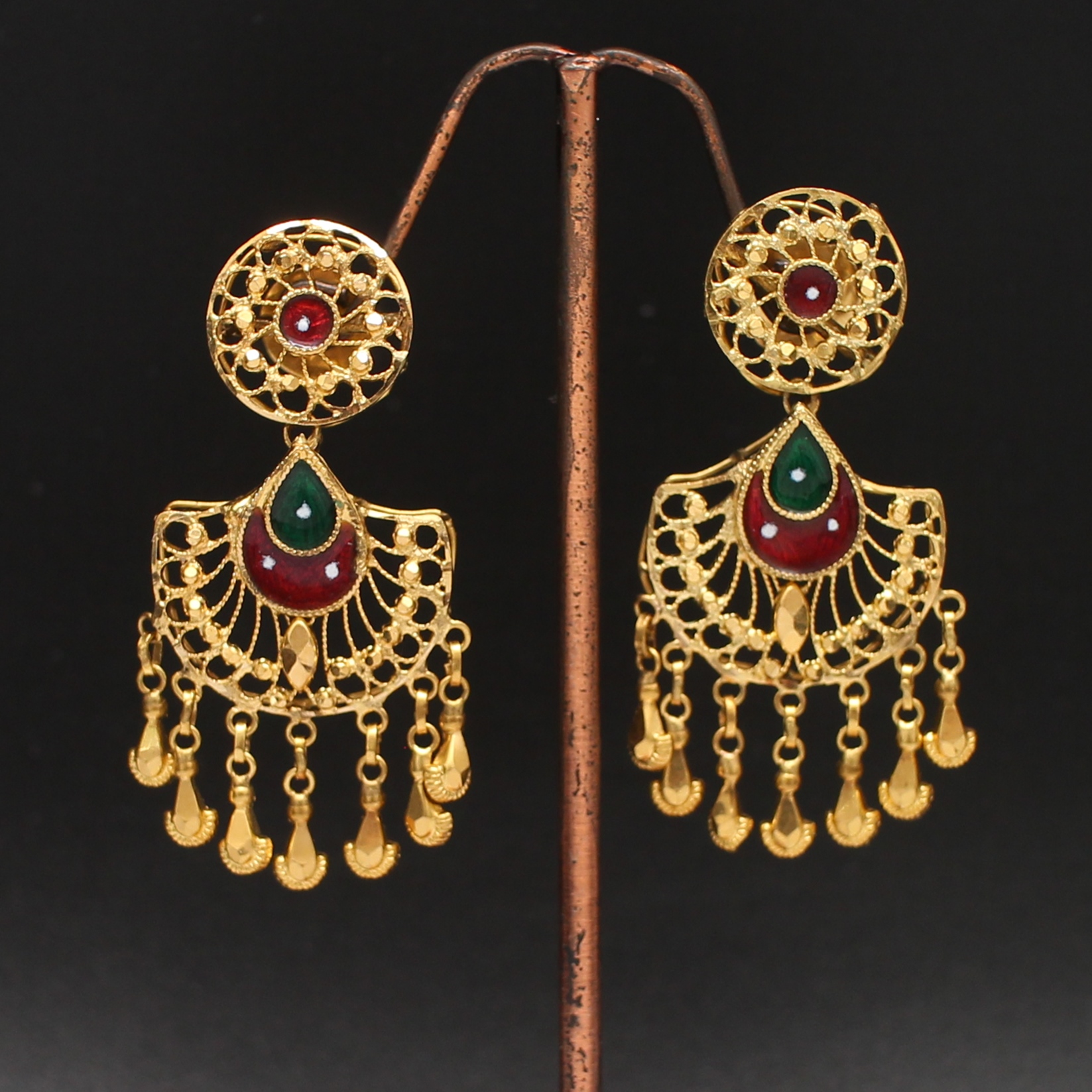 NL25028 ชุดสร้อยคอ และต่างหูลงยาตุ้งติ้ง ทองแท้ 22k (91.5%) นน.รวม 46.6 กรัม สร้อยคอยาว 20-21 นิ้ง ต่างหูแป้นเกลียว งานสวยมาก