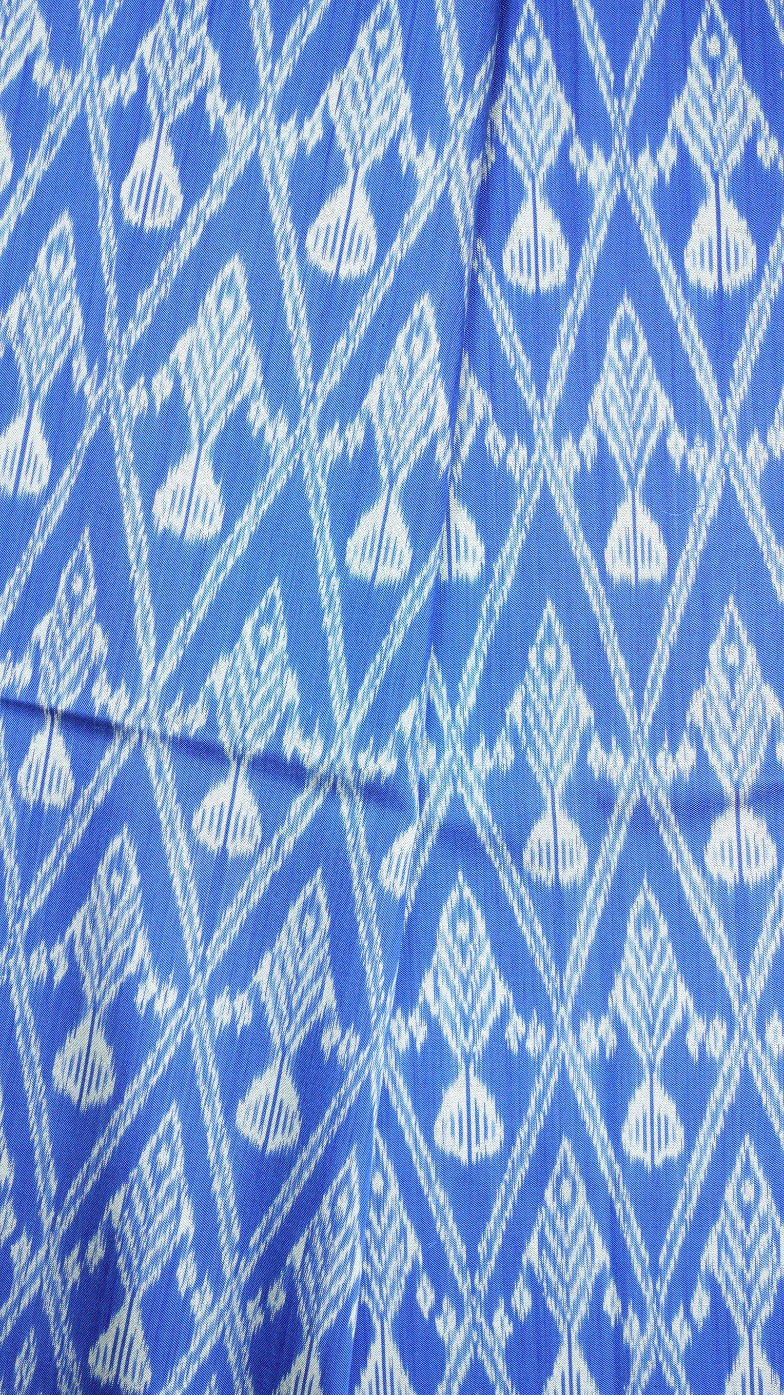 (ผ้าชุด)ไหมมัดหมี่ 3ตะกอ ไหมแท้ (ผ้าลาย 2เมตร+สีพื้น2เมตร) โทนสีฟ้า รหัส M3-ME-066-1222679