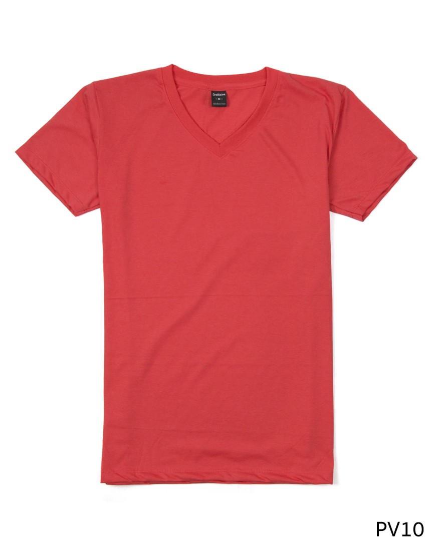 เสื้อยืดคอวีเรียบ Pv10 สีส้มโอรส