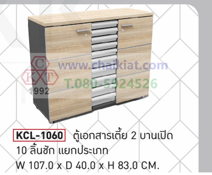 ตู้เอกสารเตี้ย 2 บานเปิด 10 ลิ้นชัก แยกประเภท
