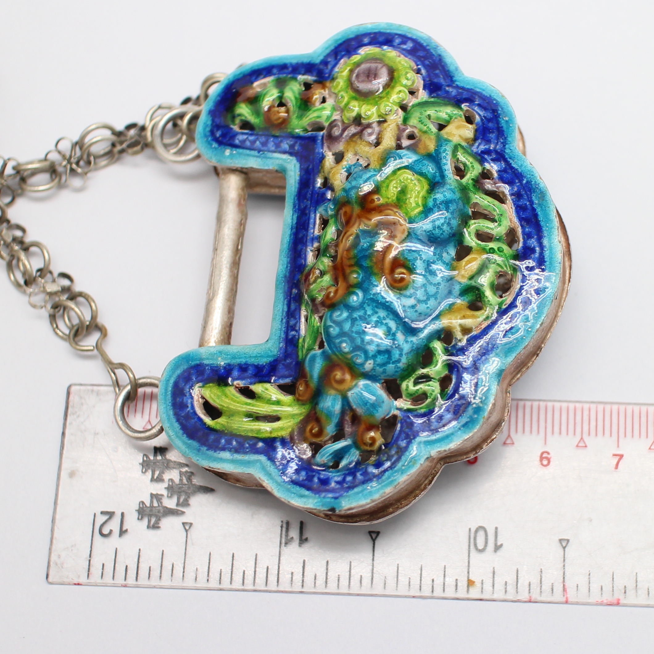 SI329 สร้อยคอ+จี้ กระเป๋าลงยางานเซียงไฮ้ เงินแท้ นน. 73.84 กรัม