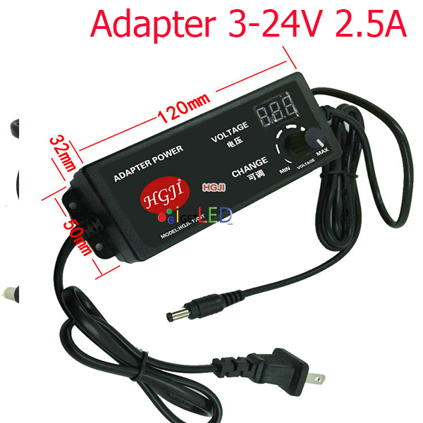 AC / DC อะแดปเตอร์ ปรับโวลท์ได้ 3.5 - 24V มี Volt Meter ในตัว Adapter 3.5 - 24V ขนาดแจ๊ค 5.5 x 2.1MM หม้อแปลง อแดปเตอร์แปลงไฟ AC/DC Adjustable Power Adapter Supply 3.5 - 24V 2.5A 60W Speed Control Volt Display