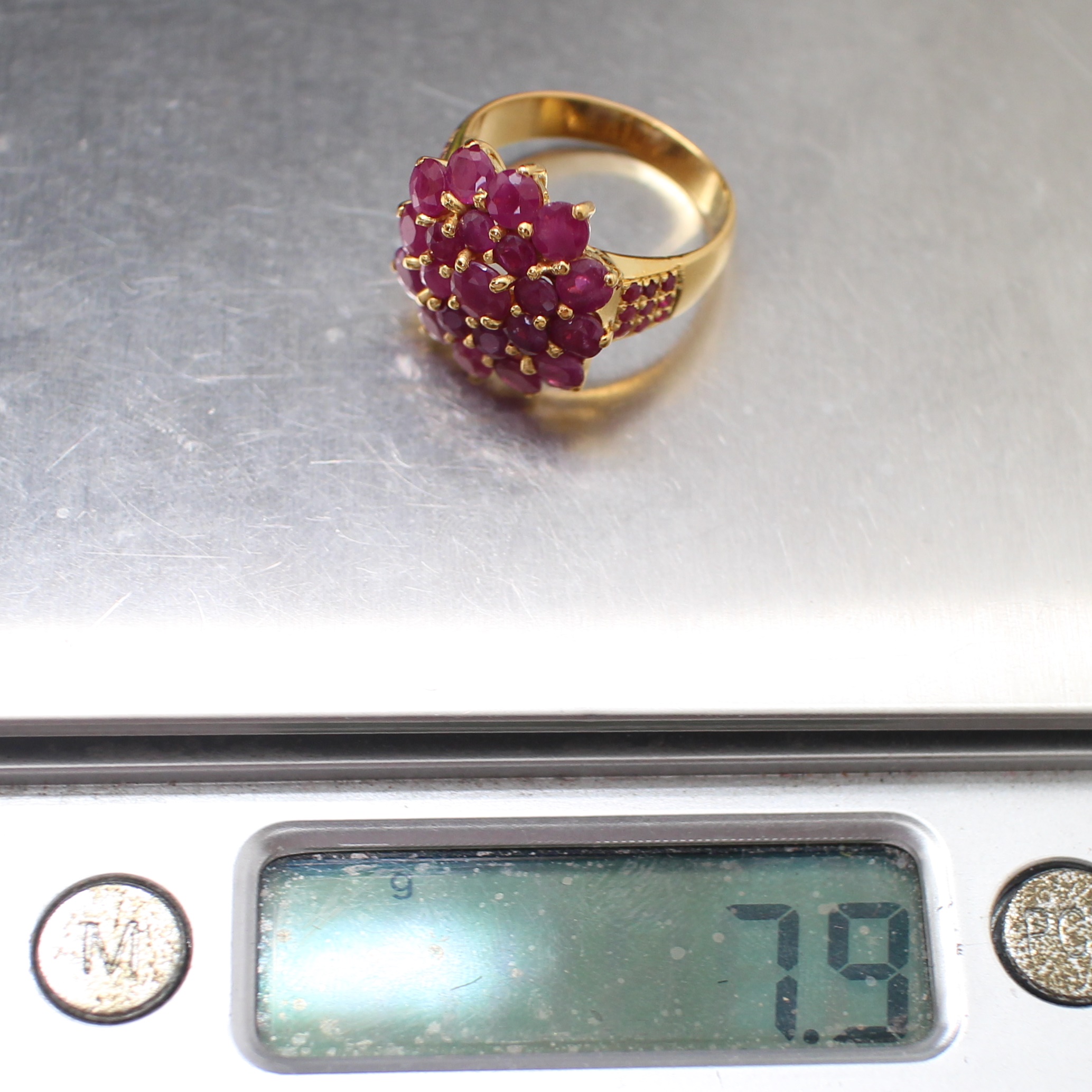 RG250166 แหวนทับทิมดอกไม้ ทองแท้ 90% นน.รวม 7.9 กรัม ขนาดแหวน 56 พลอยรุ่นเก่า สวย