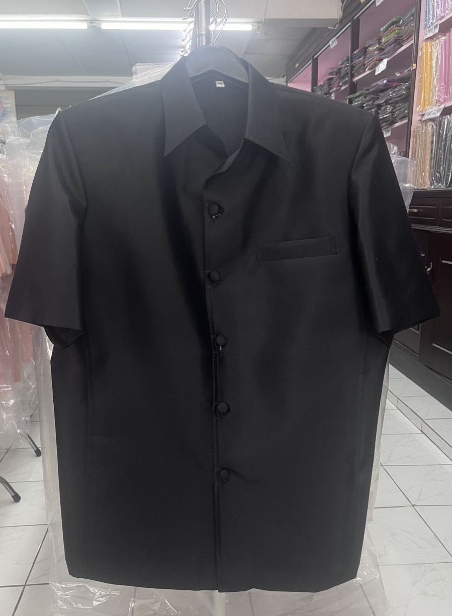 เสื้อซาฟารี คอปก ไหมสีพื้นเนื้อเรียบ ไซส์ M รอบอก 42 สีดำ รหัส DS-125-1027681