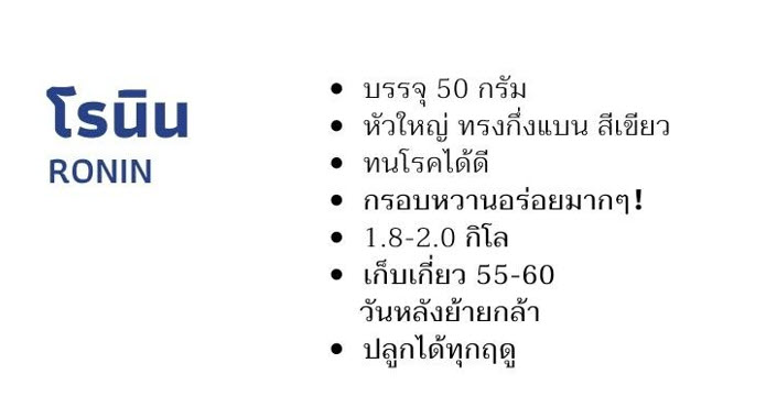 กะหล่ำปลี โรนิน RONIN ตราลูกโลก 50 กรัม