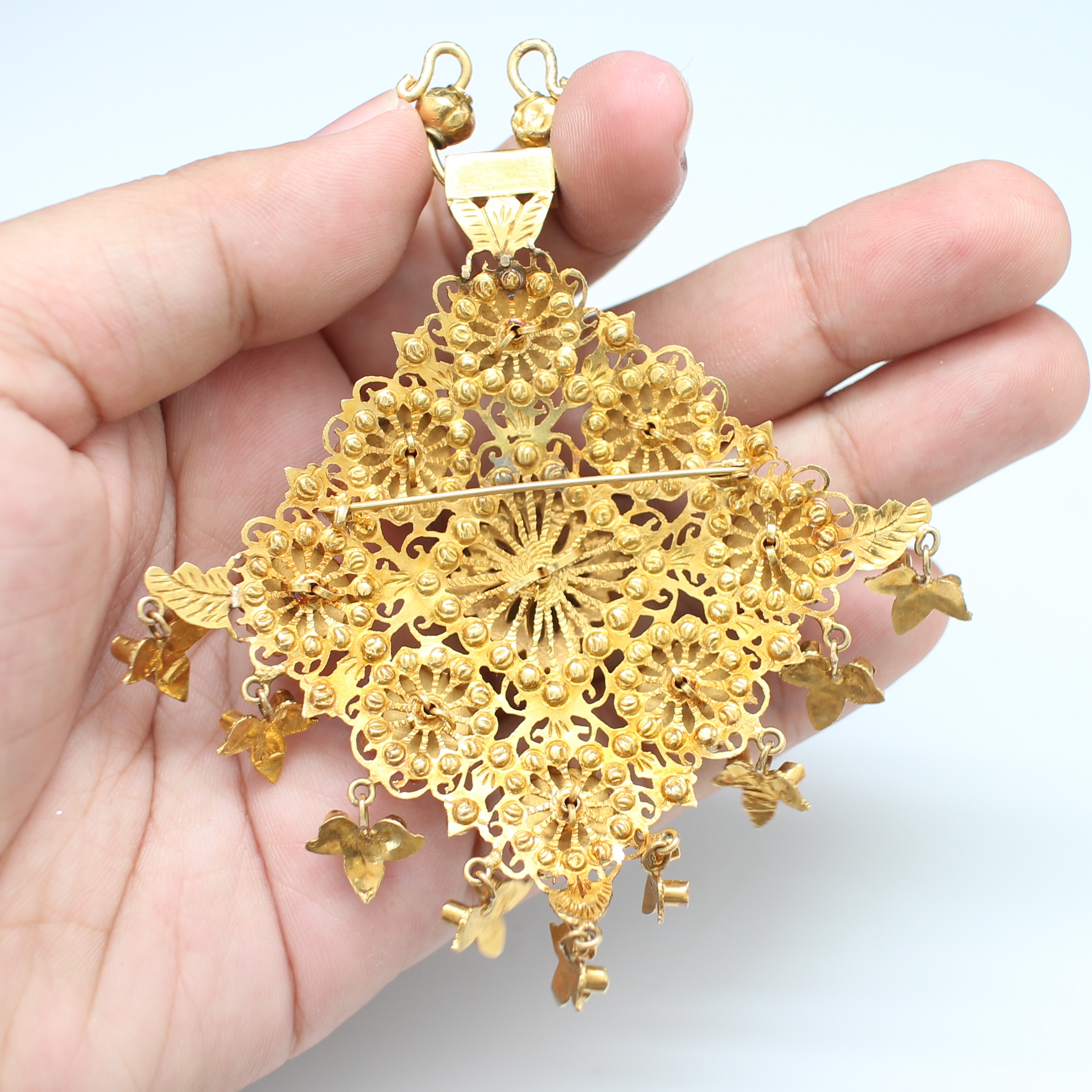 PD25133 จี้อุบะสามสี 9 ยอด ตุ้งติ้ง เพชรซีก ทับทิม มรกต ทองแท้ 90% นน.รวม 44.8 กรัม