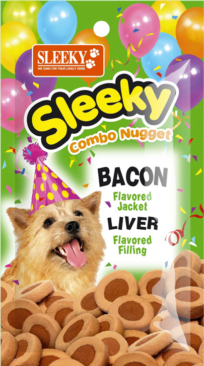 ขนมสุนัข SLEEKY คอมโบนักเกต รสเบคอน สอดไส้รสตับ - ขนมหมาทุกสายพันธุ์