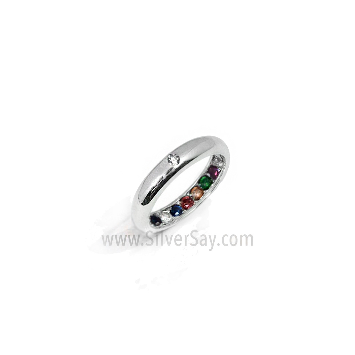 แหวนแก้เคล็ด-ซ่อนเพชร 9 เม็ด ฝังพลอยนพเก้าแท้ nine gemstones เงินแท้ 925 ชุบทองคำขาว