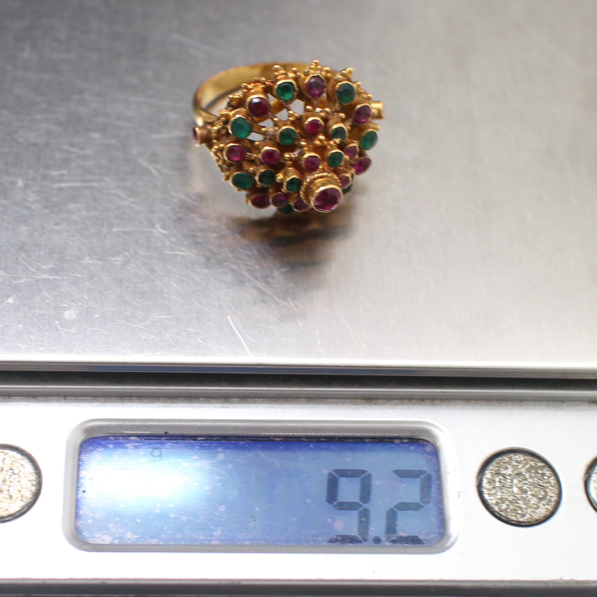 RG250255 แหวนแก้วหลากสีทรงฉัตร ทองแท้ 90% นน.รวม 9.2 กรัม ขนาดแหวน 59