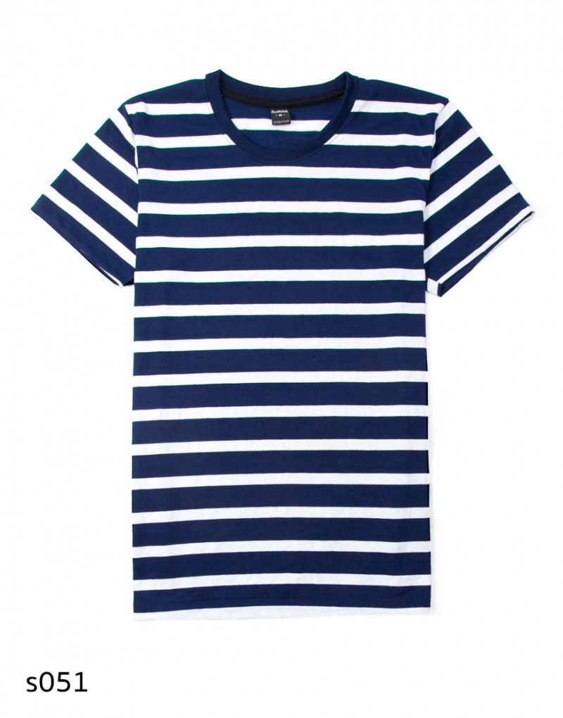 เสื้อยืดคอกลมลายทาง S051 (สีขาวเขียวใบไม้ริ้วใหญ่)