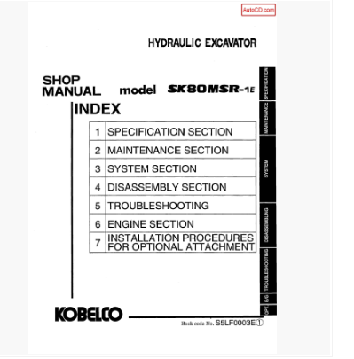 หนังสือ คู่มือซ่อม Kobelco Hydraulic Excavator SK80SR-1E (ข้อมูลทั่วไป ค่าสเปคต่างๆ วงจรไฟฟ้า วงจรไฮดรอลิกส์)