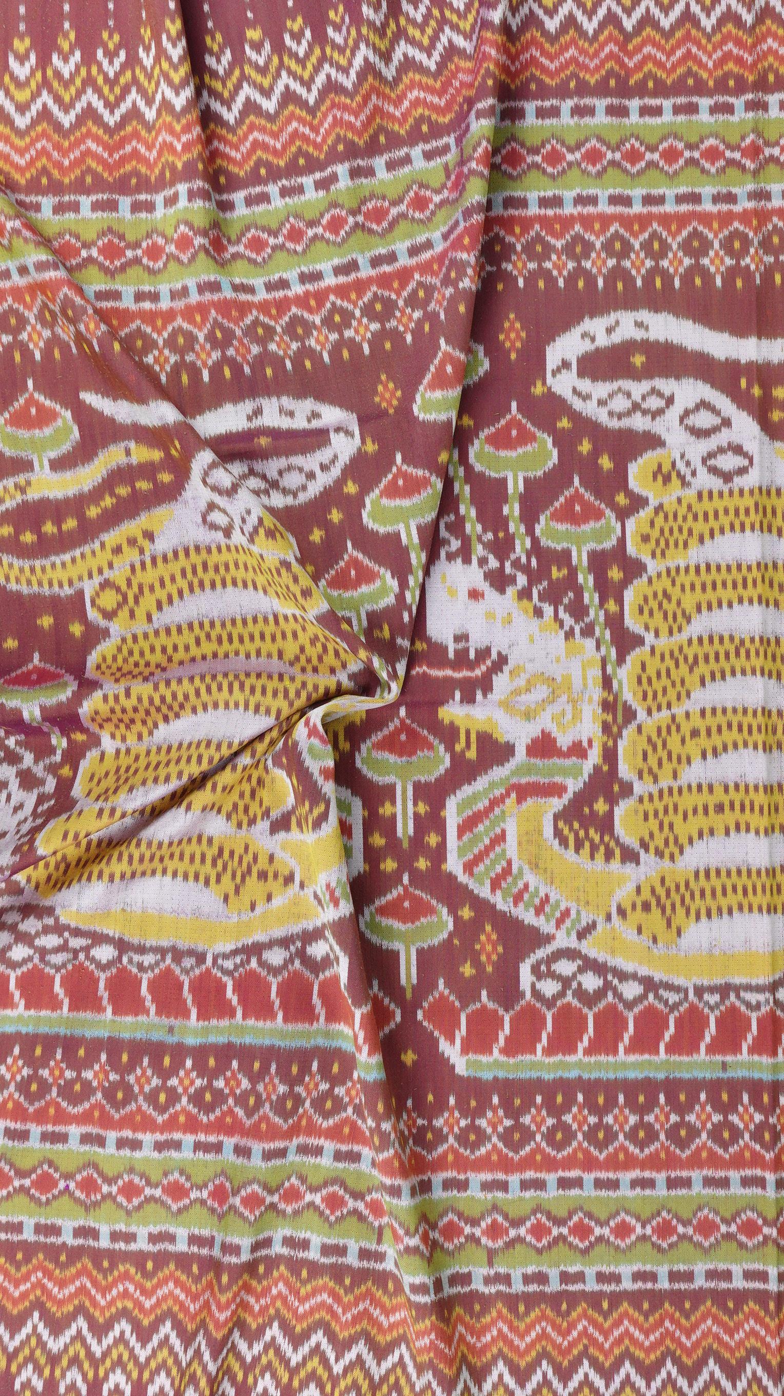 ซิ่น ผ้าไหมมัดหมี่ สีธรรมชาติ 3ตะกอ ทอเหยียบเหาะ มีหน้านาง ชายครุย ขนาด1x2เมตร ลายพญานาค สีน้ำตาลแดง รหัส M3P-33-0224687