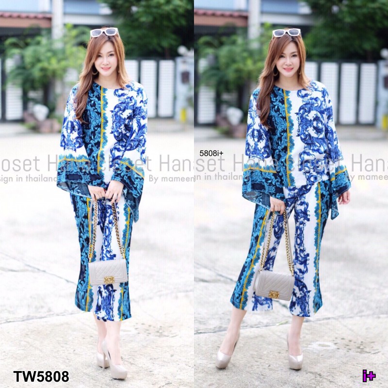 Set #สาวอวบ Versace เสื้อแขนบาน+กางเกง TW5808