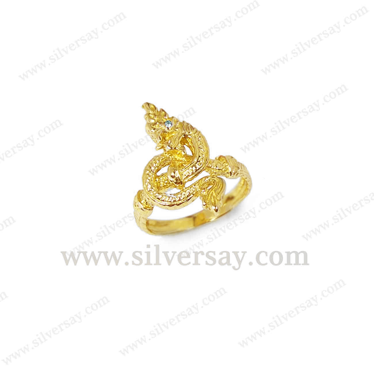 แหวนพญานาคราชฝังเพชรสวิส/สีทองคำ22k