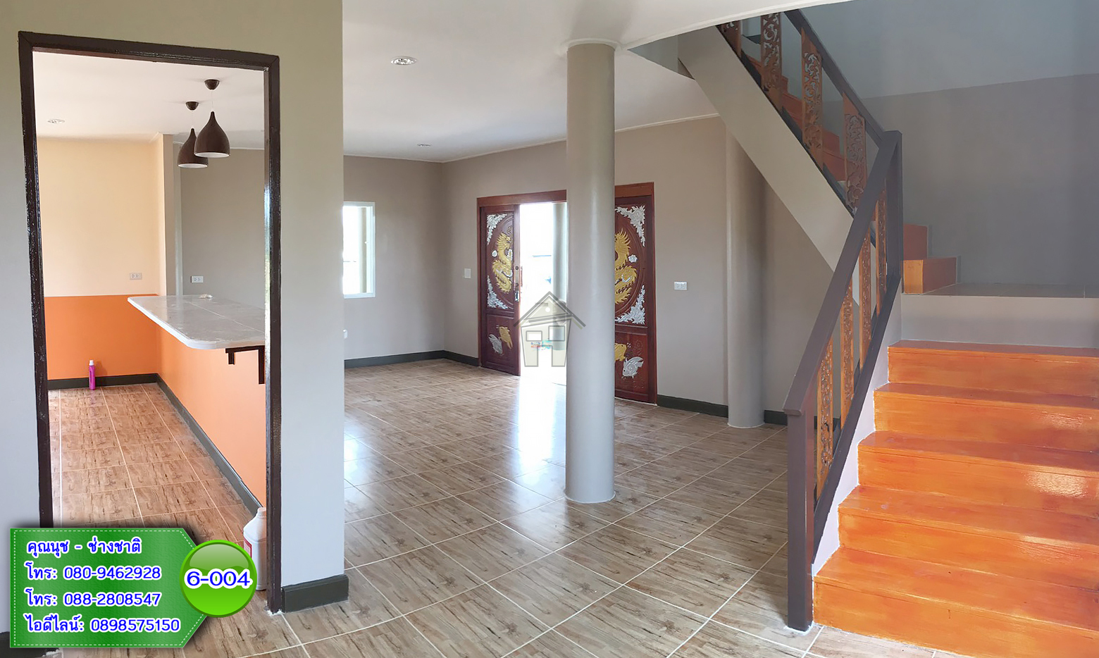 6-004 บ้านน็อคดาวน์ยกสูง 2 ชั้น ทรงปั้นหยาผสมมะนิลา สีน้ำตาล