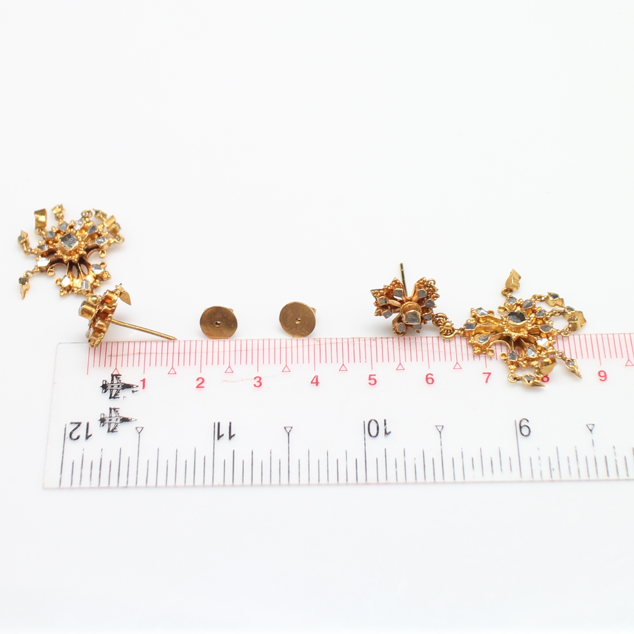 ER25147 ต่างหูระย้าเพชรซีก ทองแท้ 90% นน.รวม 7 กรัม