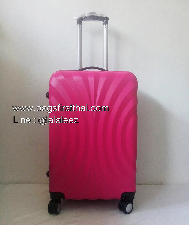 กระเป๋าเดินทางไฟเบอร์ 24 นิ้ว ลายพัดสีชมพู 4 ล้อลาก