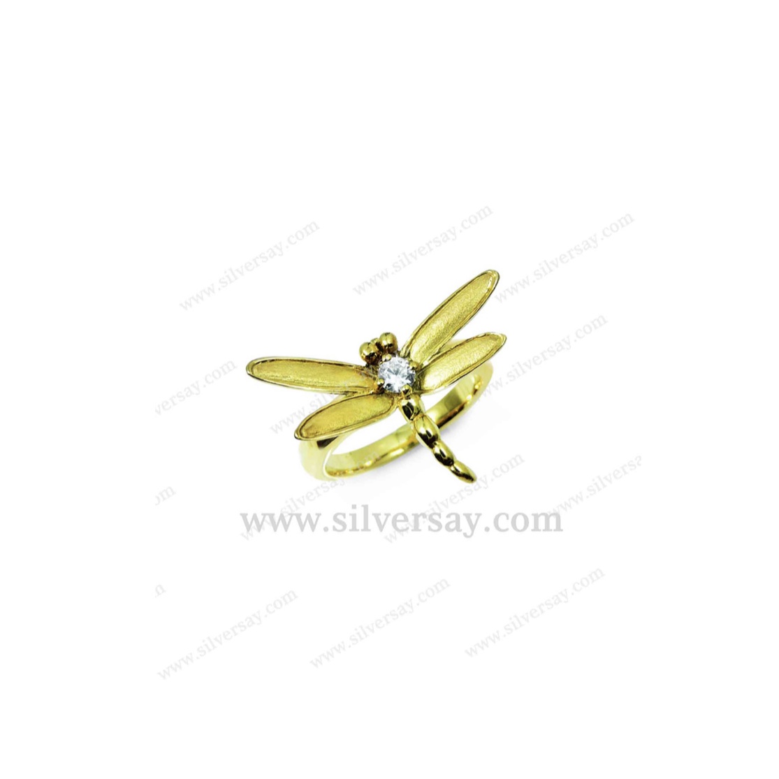 จี้แมลงปอฝังเพชรสวิส/สีทองคำ22k