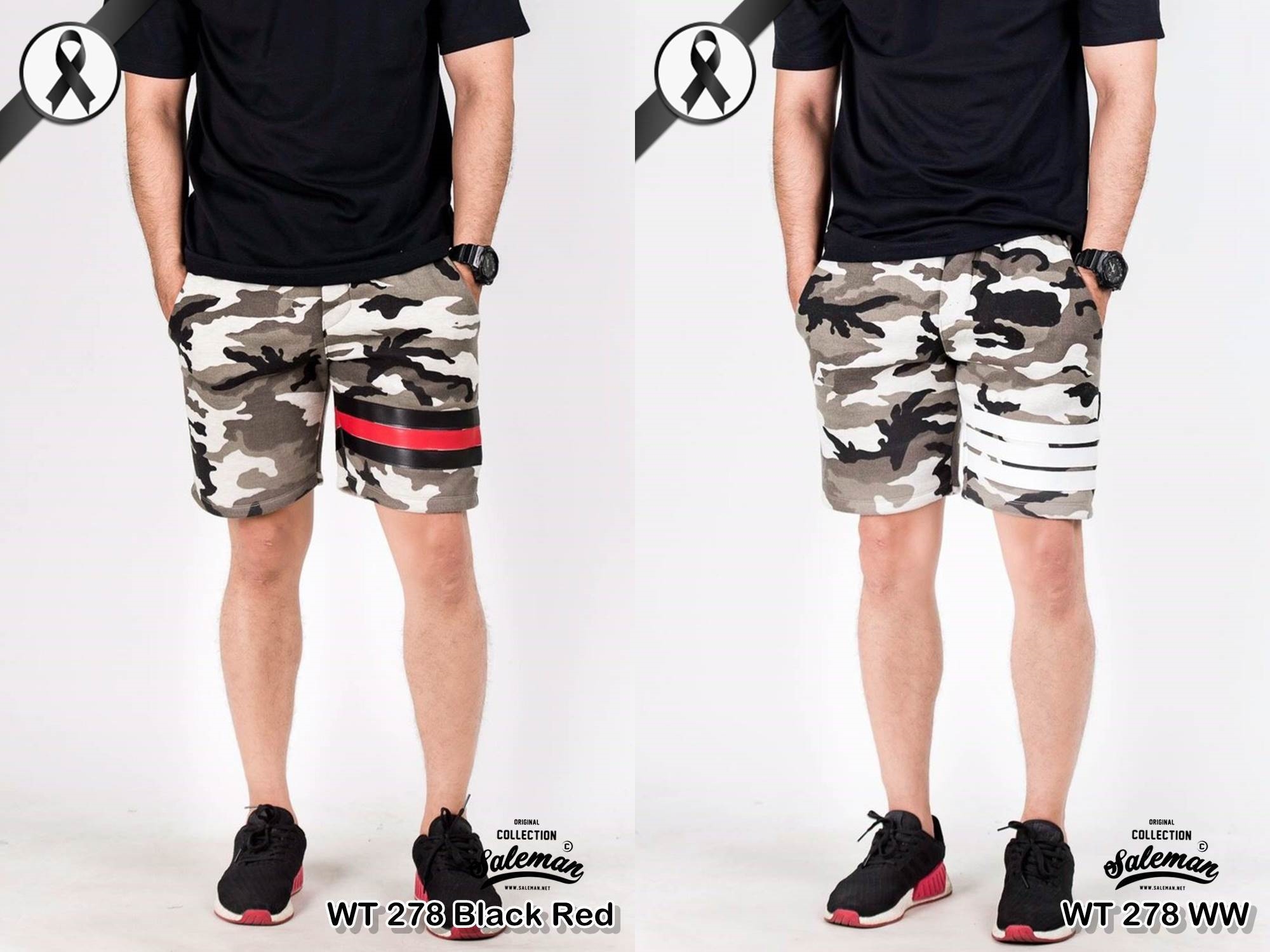 กางเกงขาสั้น พรีเมี่ยม ผ้าวอร์ม รหัส WT 278 WW ลายทหาร แถบ ขาว SUMMER SALE