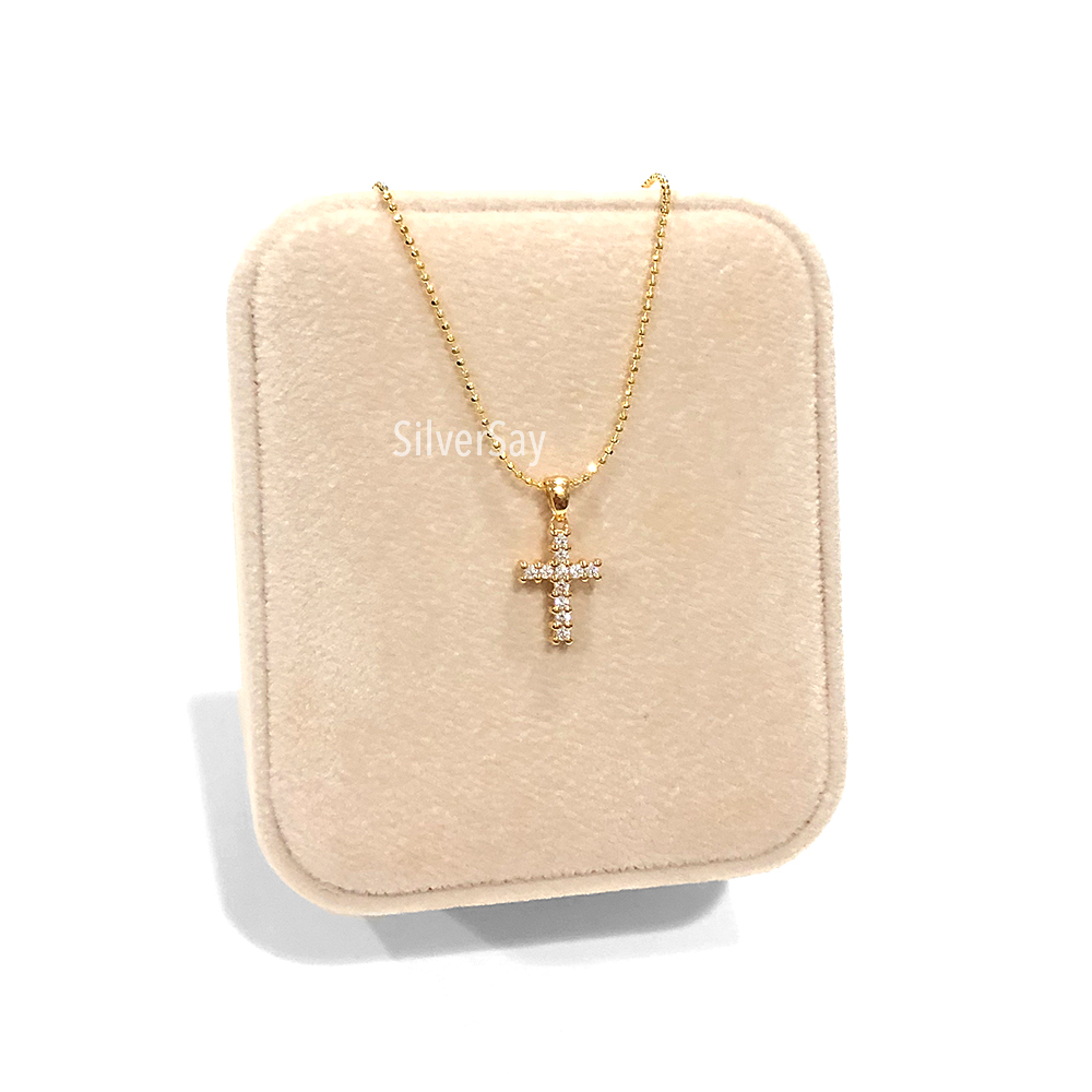 จี้ไม้กางเขนฝังเพชรสวิสแถว/หนามเตยร่วม/สีทองคำ22k