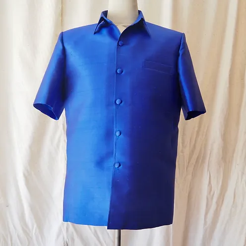 เสื้อซาฟารี คอปก ผ้าพื้น ไซส์ L สีน้ำเงิน รหัส DS-CT-103025