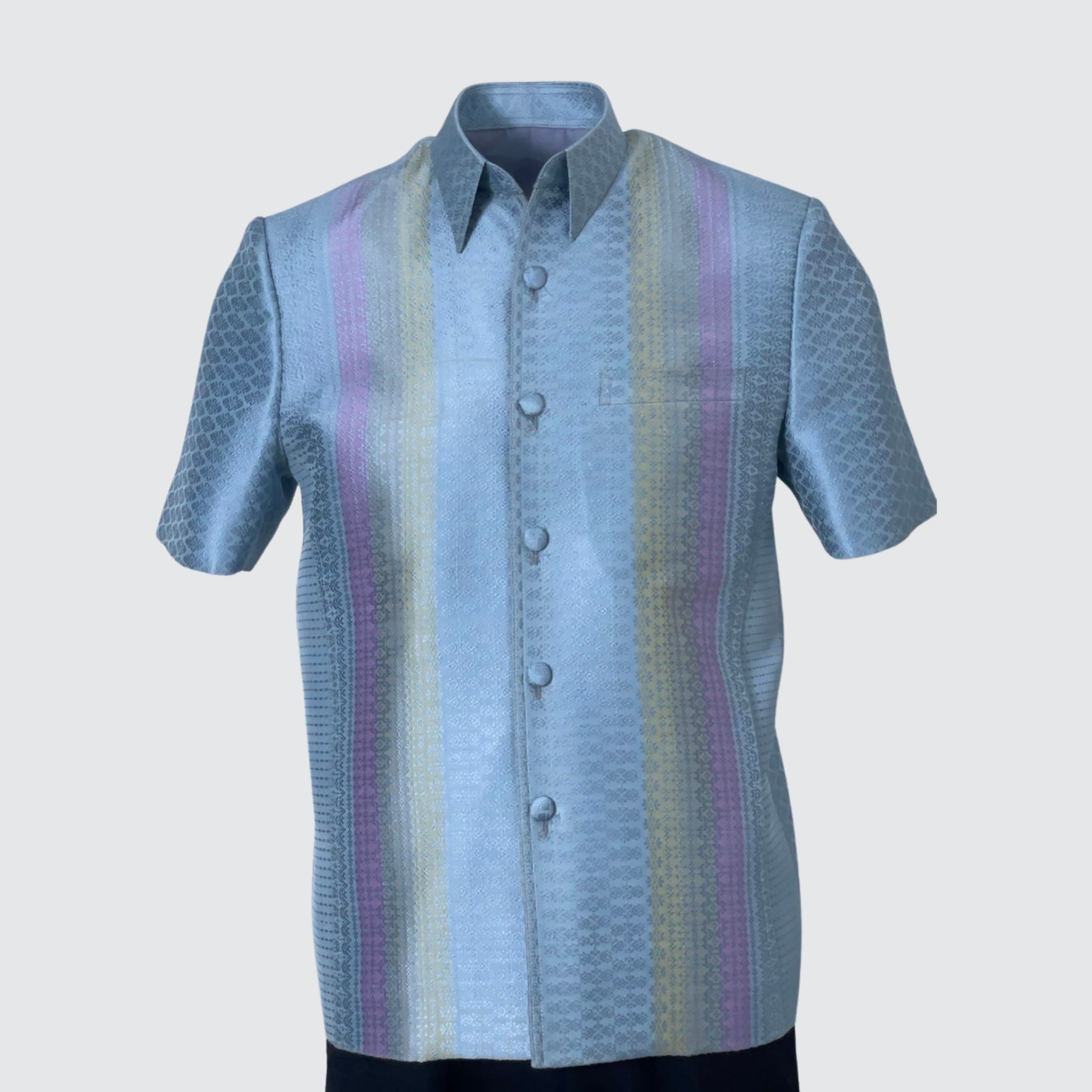 เสื้อสูทซาฟารี แขนสั้น ไหมยกดอกสุรินทร์ | ตัดเย็บตามรูปร่าง | เลือกสีผ้า ส่งไซส์ได้