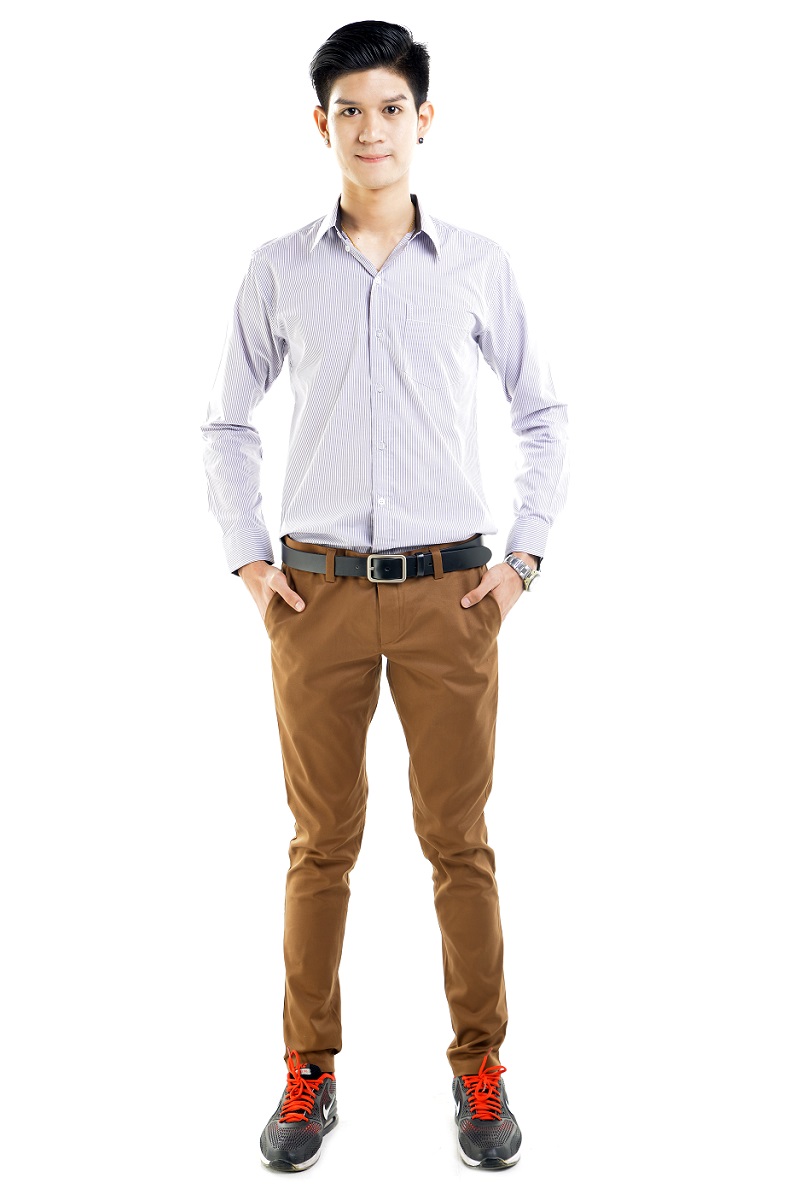 เสื้อเชิ้ตแขนยาวลายทางเล็กสีเทา SS-008
