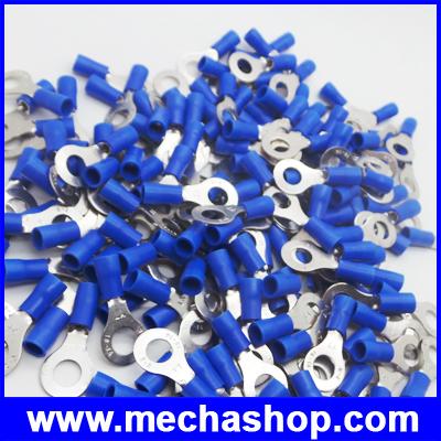 100 ชิ้น ขั้วต่อหางปลาสายไฟ หางปลากลม แบบหุ้ม Cold-pressed terminal RV2-6 ขนาดสายไฟ 1.5 - 2.5 sq.mm (16-14AWG)