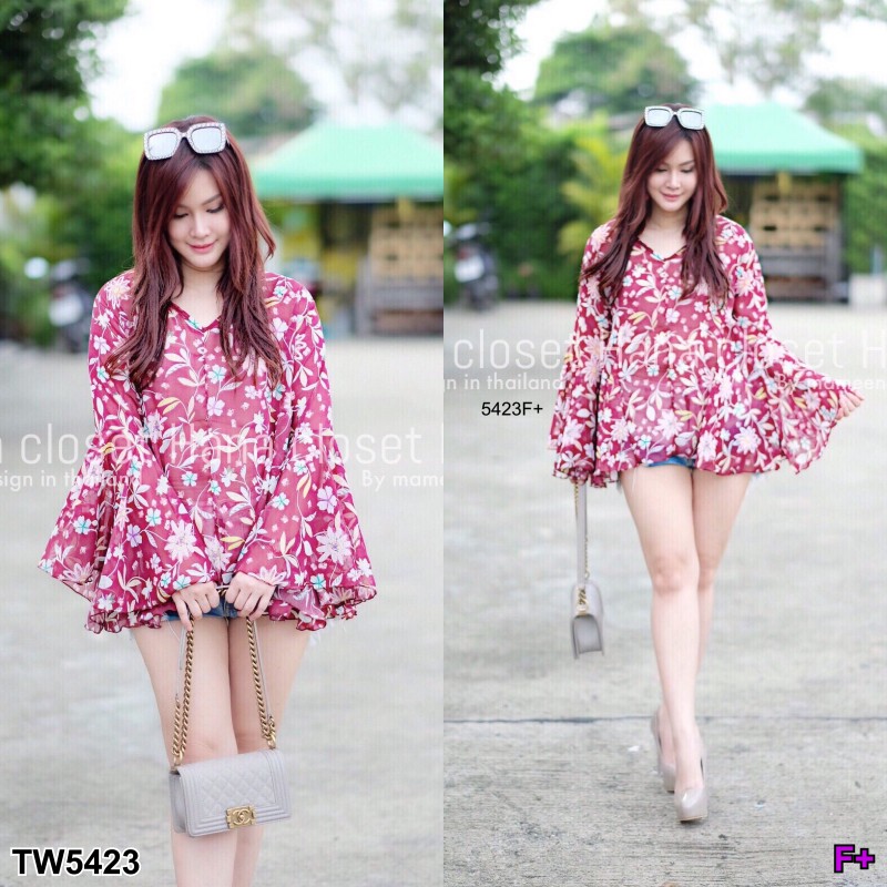เสื้อ #สาวอวบ ซีทรู คอวี แขนระบาย TW5423