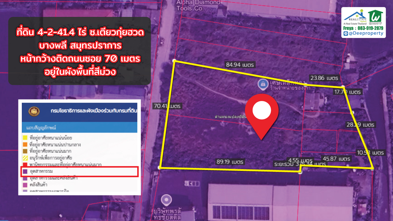 🏗 ขายด่วน! ที่ดินสีม่วง 4.5ไร่ บางนา กม.19 ติดซอยเตียวกุ๋ยฮวด ทำเลศักยภาพ เหมาะพัฒนาสร้างโรงงาน ทำโกดังคลังสินค้า