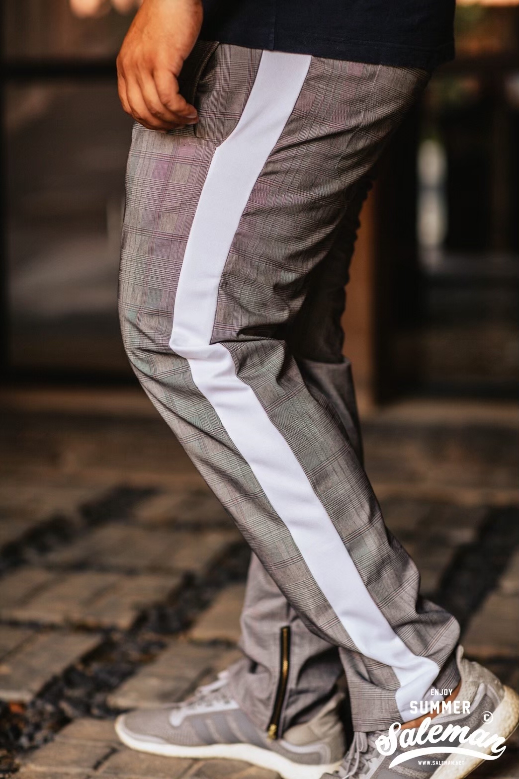 กางเกง Jogger ขาจั๊ม พรีเมี่ยม รหัส SC 616 W สก็อตแถบข้างขาว