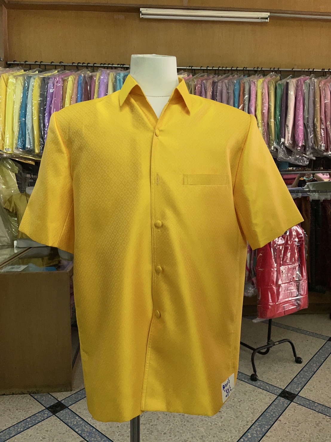 เสื้อซาฟารี คอปก เนื้อยกดอก ไซส์ 3XL สีเหลือง รหัส DT-0227683