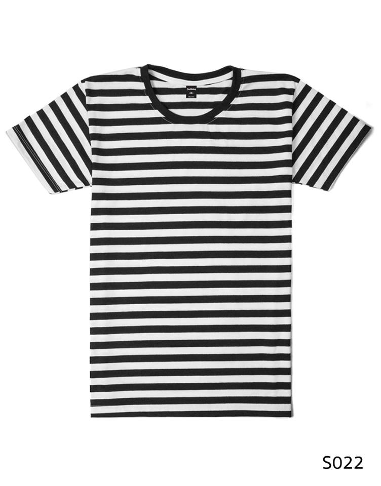 เสื้อยืดคอกลมลายทางครึ่งนิ้ว S022 (สีขาวดำ)