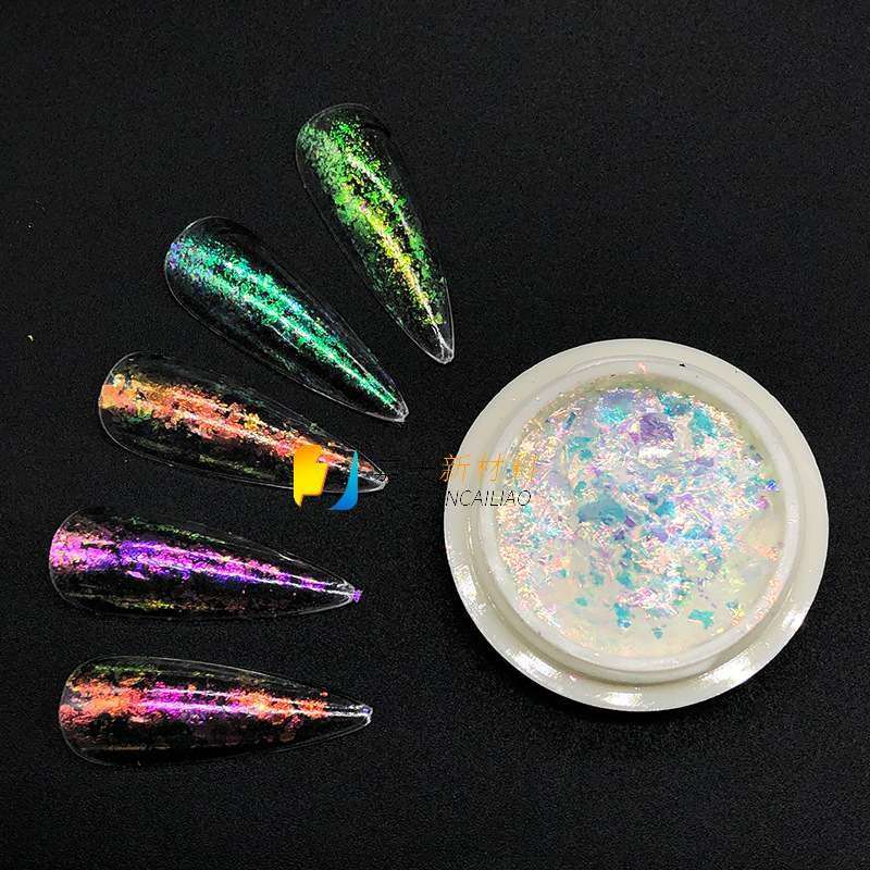 กลิตเตอร์ออโรร่า สำหรับตกแต่งเล็บ ผงออโรร่า เนื้อโปร่งแสง 6สี/เซต