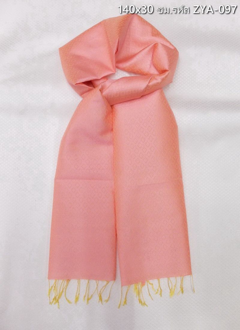 ผ้าพันคอไหม ผ้าไหมยกดอก ขนาด 140x30 ซม.พื้นสีชมพูโอรส รหัส ST-ZYA-097