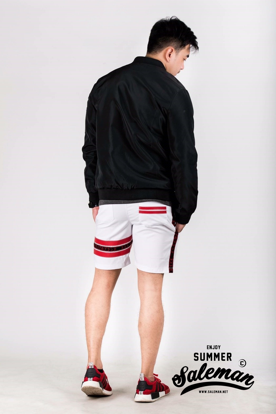 กางเกงขาสั้น พรีเมี่ยม ผ้า COTTON รหัส SST 222 TAX JAP Red สีขาว แถบแดง