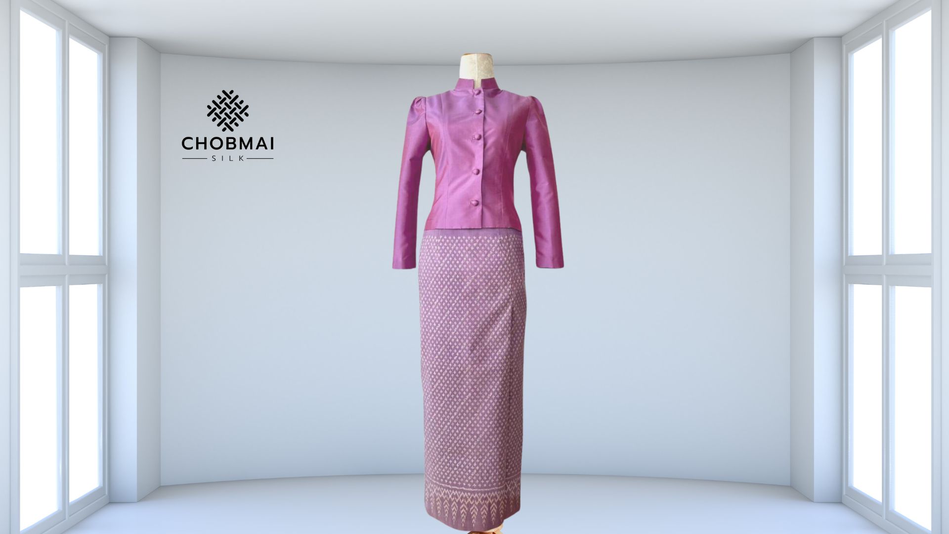 แบบตัดชุด แยกชิ้น เสื้อ+กระโปรง ชุดไทยจิตรลดา ผ้าไหม (ไม่รวมผ้า) รหัส CUT-ST002