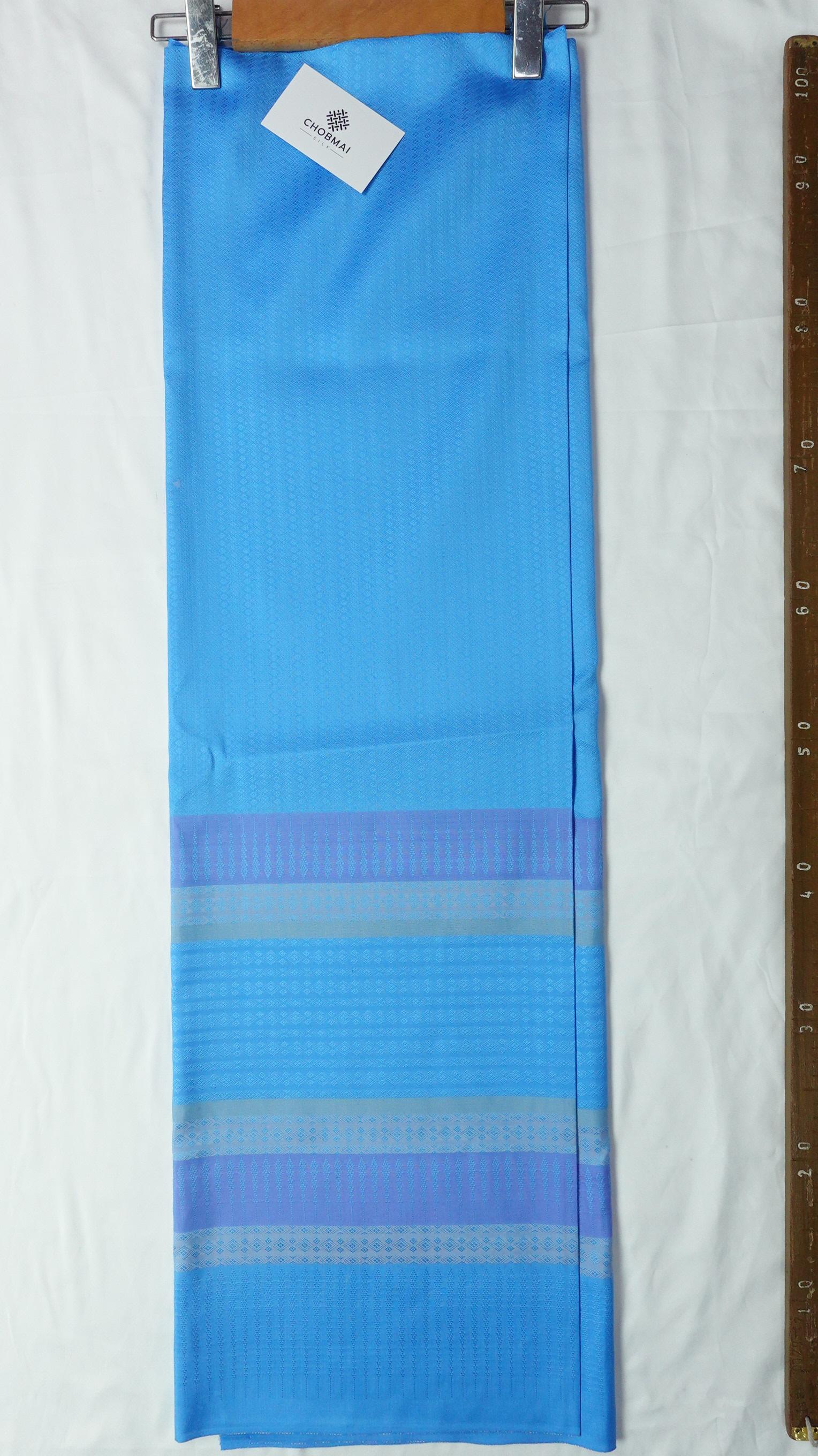 ซิ่น ผ้าไหม ยกดอกมีเชิง ขนาด 1x2หลา ไหมแท้ เฉดสีฟ้า รหัส B7-NY-01246893