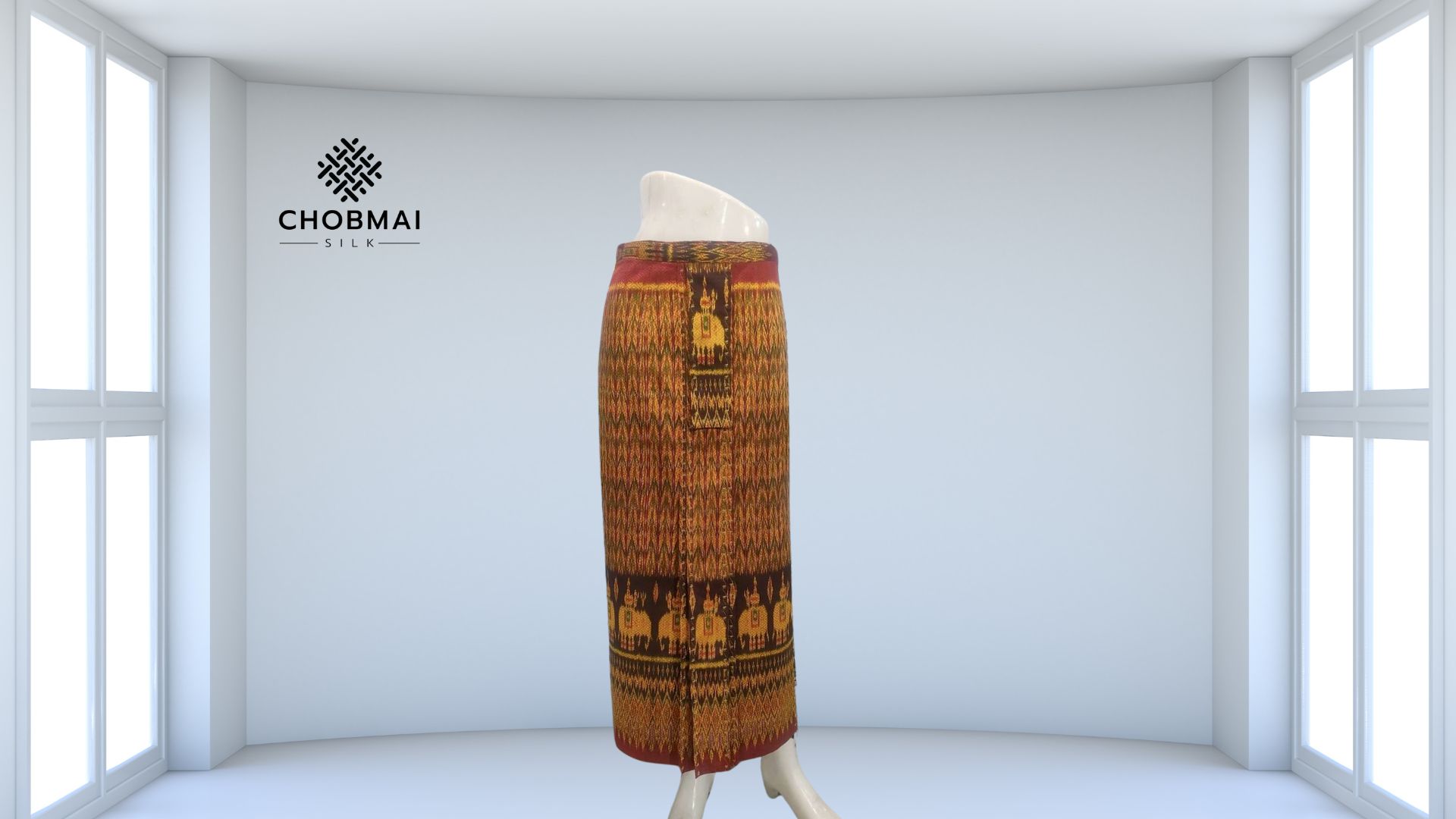 สั่งตัดเย็บ กระโปรงผ้าไหม ตัดเป็นหน้านางกลาง ชายพก (ไม่รวมผ้า) รหัส CUT-PT006