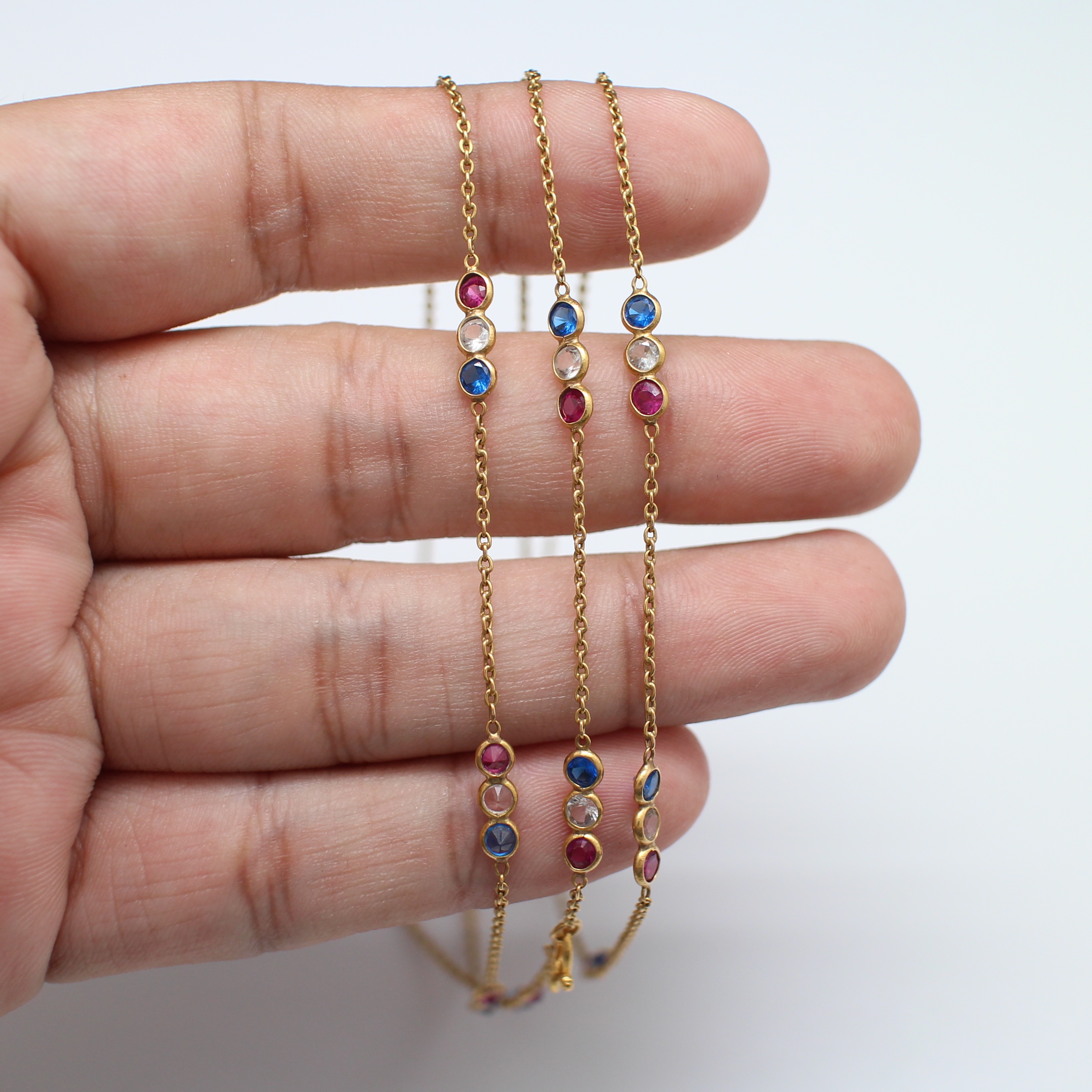 NL25008 สร้อยคอพลอยสามสี ทองแท้ 90% นน.รวม 6.5 กรัม ยาว 28 นิ้ว