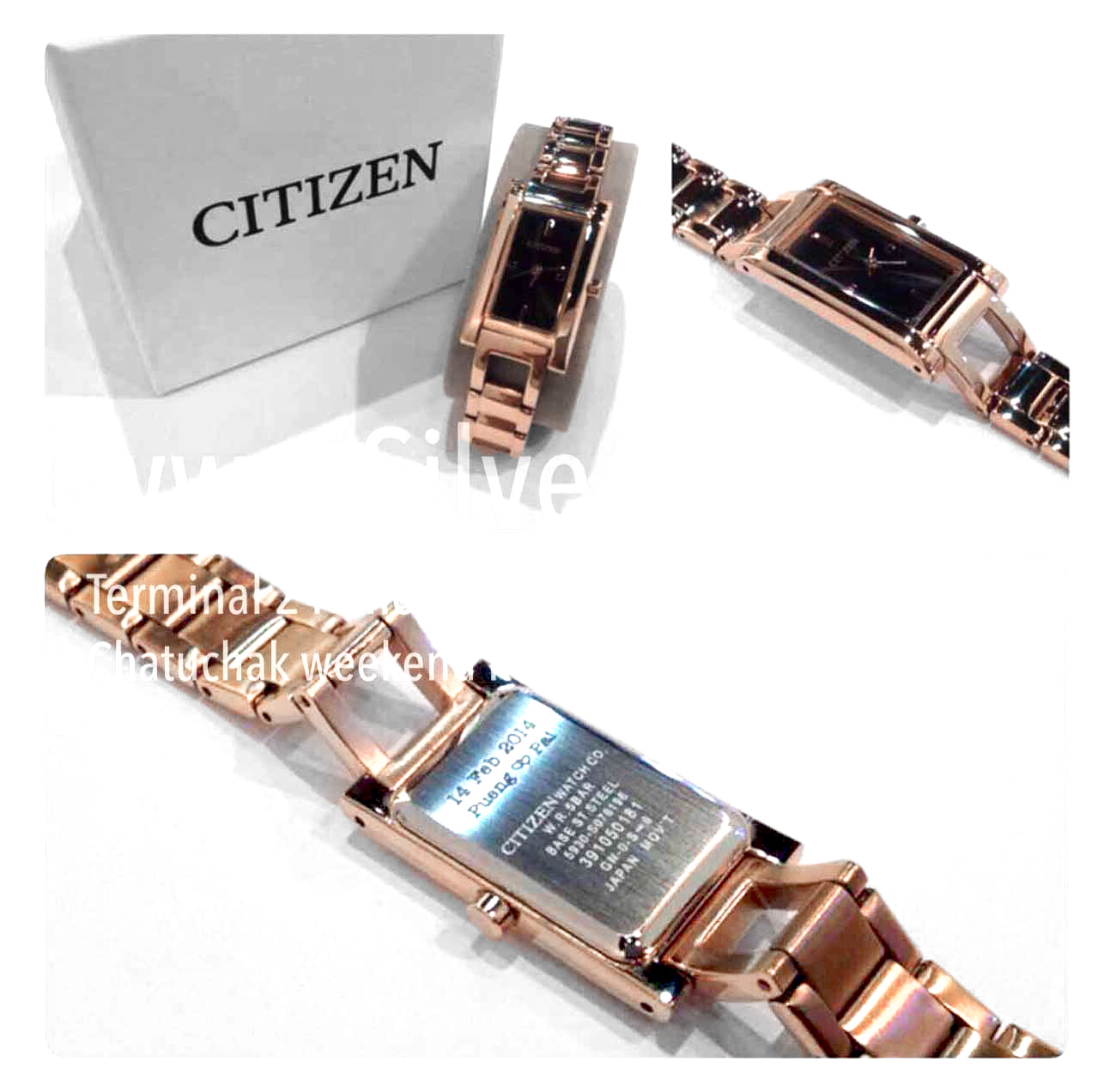 สลักชื่อคู่และวันที่ "14 Feb 2014 Pueng ♡ Paii" บนนาฬิกา CITIZEN