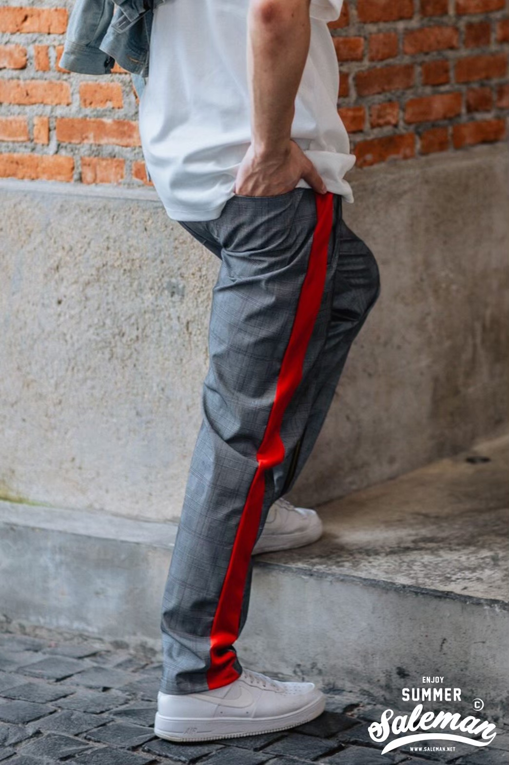 กางเกง Jogger ขาจั๊ม พรีเมี่ยม รหัส SC 616 R สก็อตแถบข้างแดง